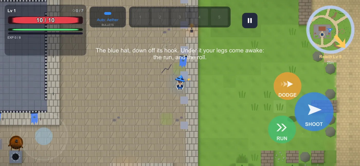 Formbreaker in play: the hero, the shapes, and the four controls.