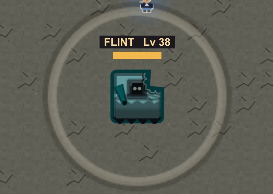 FLINT, swelling inside a wide ring painted on the floor.