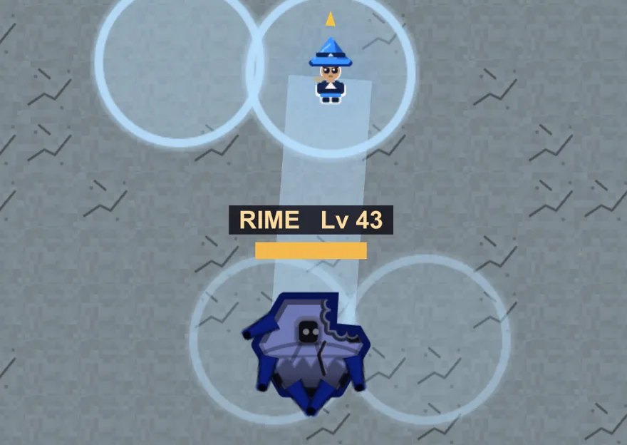 RIME, with pale frost circles laid across the chamber.