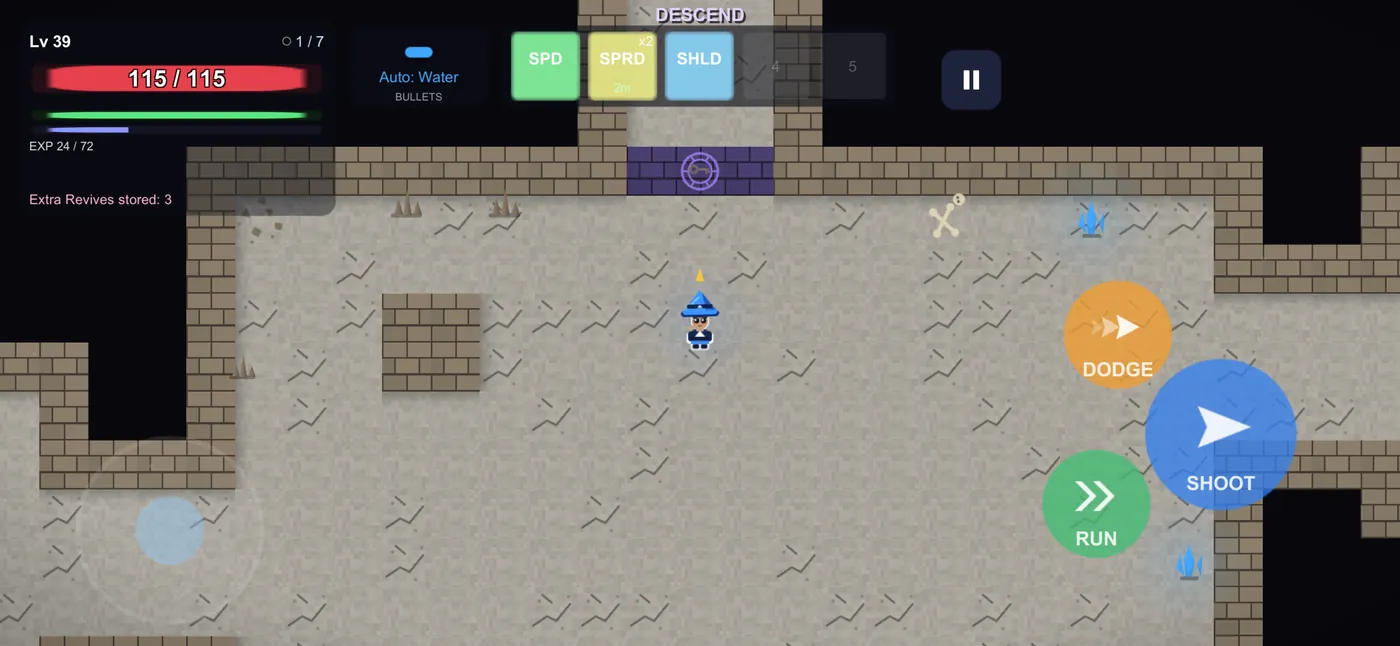 A wide underground hall, a violet lock set in its north wall, DESCEND beyond it.