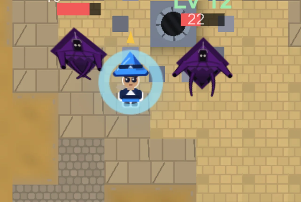 Two hooded husks on a stone floor, one mid-lunge, the geometric shape forming its head and shoulders.