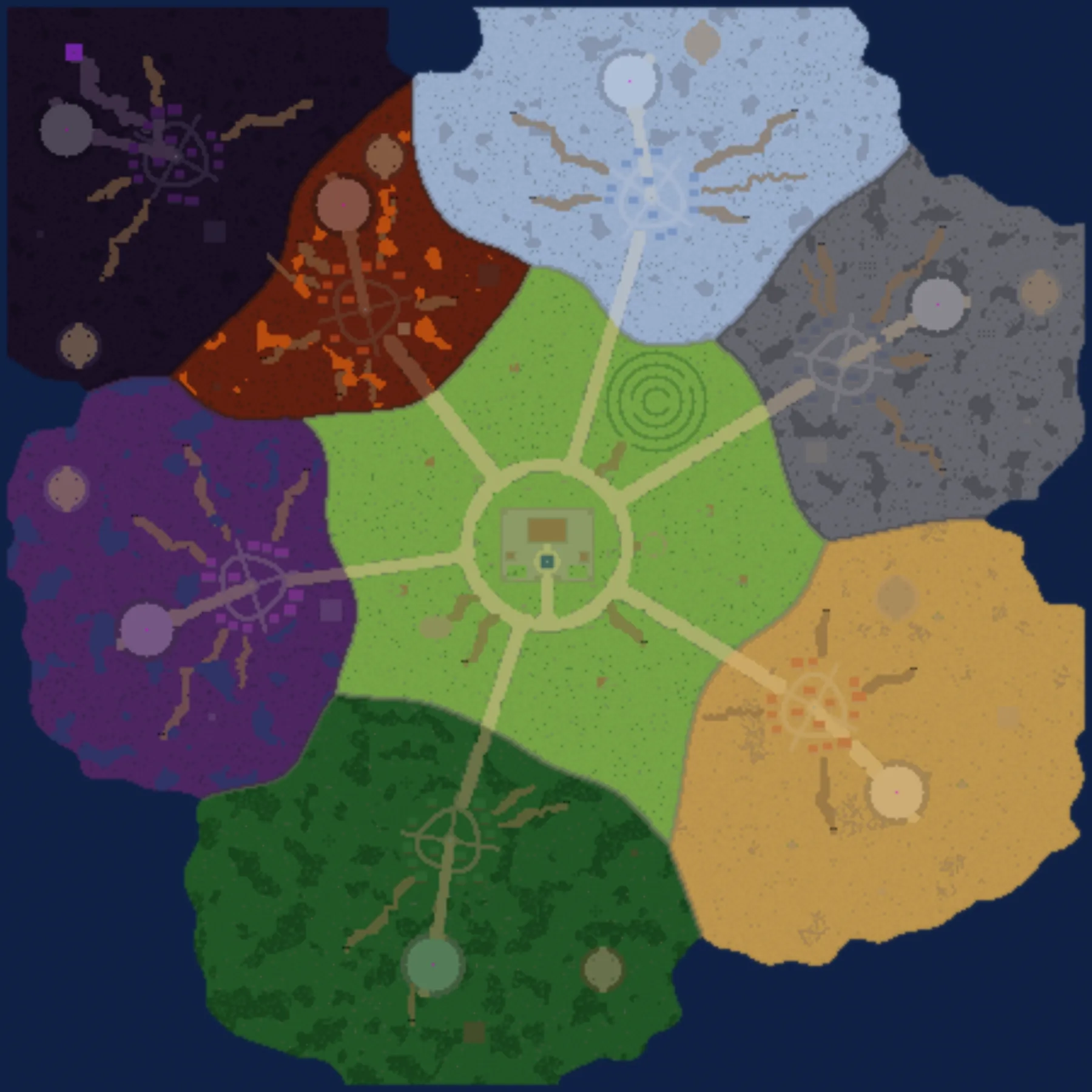 A stylized map of Chromara showing its eight lands.