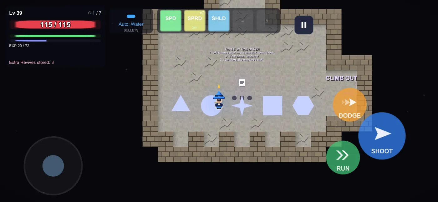 Her vault: five shaped alcoves in a stone room, a plaque on the far wall, a CLIMB OUT niche.